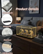 Acrylic Watch Display Case for 3 Watches, Premium 3mm Thick Dustproof Collector's Box with Solid Wood LED Light Base, USB Powered Watch Holder Organizer Stand - size: Display Case (LED) For 3 Watch