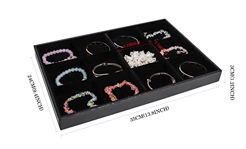 Wudygirl 12 Grid Jewelry Tray Display Stackable Storage Earring Brooch Velvet, Black (12 Grid Jewelry Tray) - color: Black 12 Grid, size: 1 Pcs