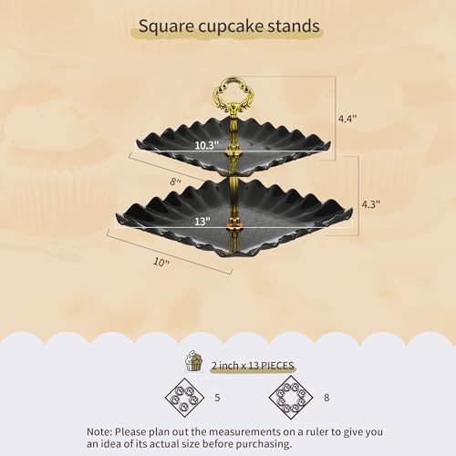 Pack of 10 NWK Cake Stand Set, with 3 x Two-Tier and 3 x Three-Tier Cupcake Stands, 4 x Appetizer Trays, 1 x Tablecloth for Birthday Bridal Baby Shower Party (Black) - color: Black