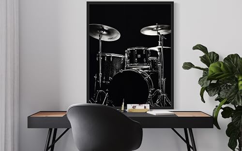 Drum Set Art Music Poster - Musical Instrumental Wall Art Print - Black and White - Photography Musical Art - Bedroom or Office Living Room Decor 137 (Drum Set, 16 x 20 inches, Unframed) - color: Drum Set, size: 20"L x 16"W