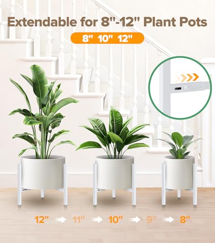 Plant Stand Indoor Adjustable, Metal Modern Indoor Plant Stand, Heavy Duty Plant Stands Outdoor Corner, Stable Plant Holder, Fits 8 to 12 Inches Pots, White, 1 Pack, Pot & Plant Not Included - color: White, size: 1 Pack