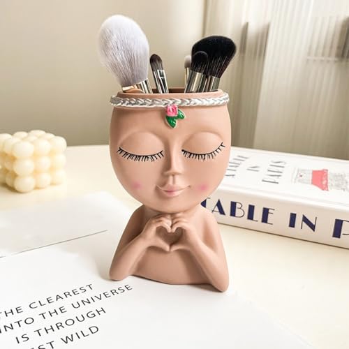 Decorative Desktop Organizer for Pens Brushes, Bust Planter - Creative Home Garden Decor Sculpture Coffee - color: Coffee