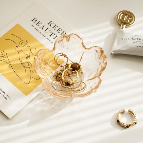 Gifts for Women Amber Flower Jewelry Ring Dish Tray,Decorative Glass Trinket Dish,Room Decor Aesthetic, Modern Accent Tray for Vanity Friendship Christmas Birthday Gifts for Women(Amber) - color: Amber
