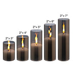 Eywamage 5 Pack Grey Glass Flameless Candles with Remote, Flickering Slim Tall LED Pillar Votive Candles Battery Included - color: Gray
