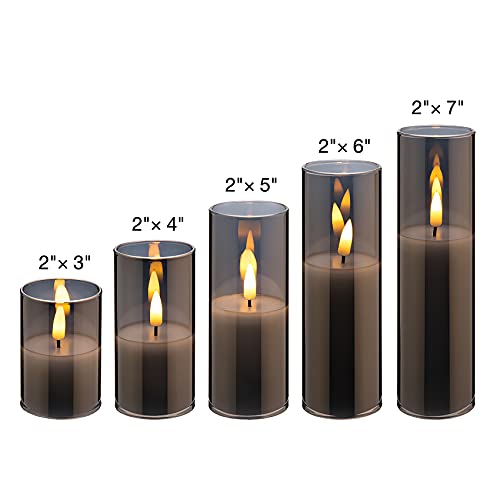 Eywamage 5 Pack Grey Glass Flameless Candles with Remote, Flickering Slim Tall LED Pillar Votive Candles Battery Included - color: Gray