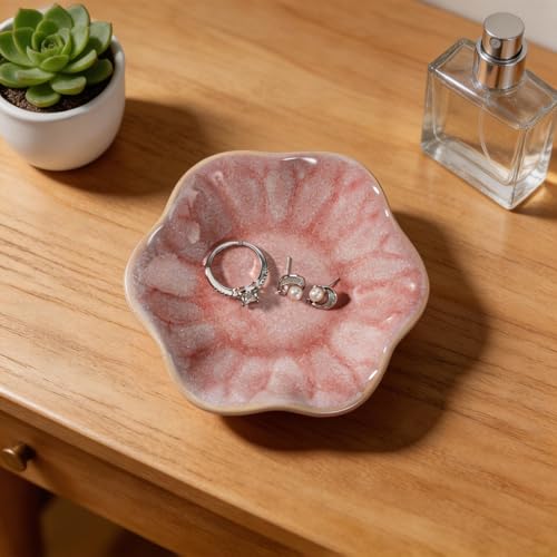 Pink Lotus Leaf Shape Ring Jewelry Dish Holder,Small Trinket Jewelry Tray,Decorative Jewelry Plate Bowl,Key Bowl,Mothers Day Birthday Engegament Gifts for Women Friends,Ceramic - color: Lotus Pink