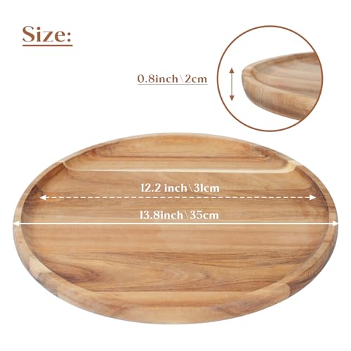 YANGQIHOME Round Wood Tray, Acacia Wooden Serving Tray, Serving Platter, Appetizer Charcuterie Board, Tray Organizer for Kitchen/Countertop, 13.8 x 13.8 x 0.8 inch - size: 13.8"