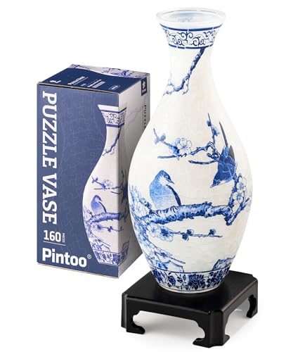 Pintoo 3D Puzzle Vase Unique Flower Vase Made by 160 Curved Plastic Puzzle Pieces House Warming Gift for Flower Arrangements and Home Decoration, for Mom [S1025] (Translucent, Magpies on Plum Tree) - color: Magpies on Plum Tree, size: Translucent
