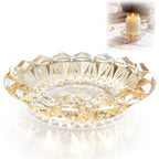 Large Lotus Glass Candle Holder for 3-Wick Candles (Fits 4.5" Jars) – Crystal Candle Tray for Large Jar Candles, Scented Candles & Reed Diffusers(Champagne Gold)