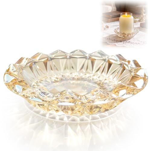 Large Lotus Glass Candle Holder for 3-Wick Candles (Fits 4.5" Jars) – Crystal Candle Tray for Large Jar Candles, Scented Candles & Reed Diffusers(Champagne Gold)