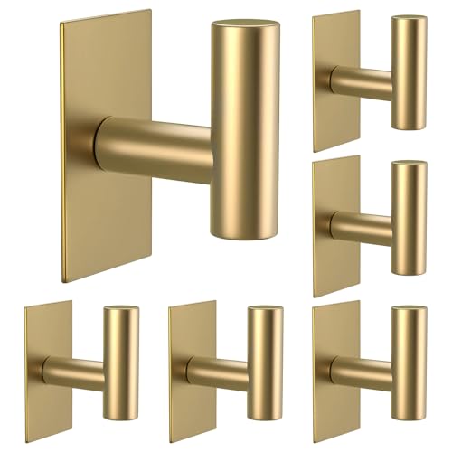 VAEHOLD Wall Towel Hooks, Heavy Duty Sticky Holder Waterproof Towel Hooks for Hanging Coat, Clothes, Closet Hook Wall Mount for Kitchen (Gold, 6 Pack) - color: Gold, size: 6 Pack