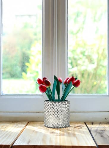Serene Spaces Living Antique Silver Hobnail Vase, Medium - Beautiful Mercury Glass in a Vase, Use for Weddings, Parties, Events, Home Decor, 5" in Diameter & 5" Tall (Pack of 1)