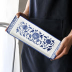 11" Blue and White Porcelain Serving Tray, Blue and White Decor Elegant Coffee Table Tray, Handcrafted Coffee Table Tea Tray Decor, Ceramic Small Tray for Kitchen Sandwich Snack Appetizer Dessert