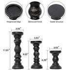 SWALLOWLIVING Rustic Farmhouse Wood Pillar Candle Holder Set of 3 for Candlestick, Black - color: Black