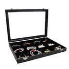 Wudygirl Jewelry Tray 12 Grid Jewelry Organizer with Clear Lid Bracelet Holder Organizer Display Case Removable, Black Velvet (12 Grid) - style: 12 Grid Tray