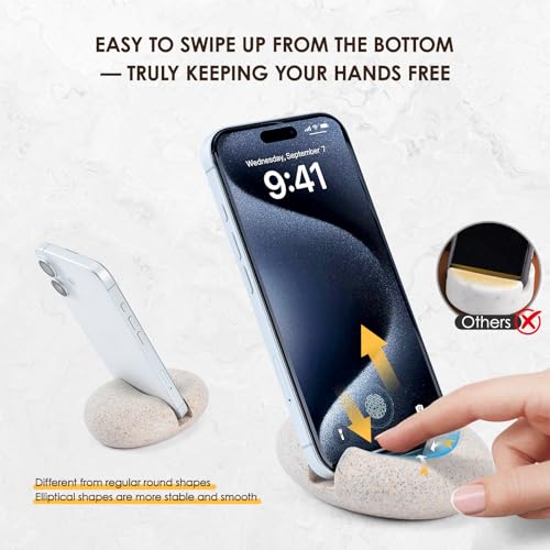 Artificial Stone Cell Phone Stand for Desk Handcraft Pebble Shape Minimalist Decor for Desk Kitchen Counter Office Easy of Use Sturdy and Stable(Beige Yellow) - style: beige yellow pebble stone