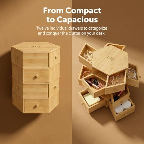 360° Rotatable Bamboo Desktop Organizer, Large Capacity Cosmetic & Jewelry Storage for Makeup Serum, Diamond, Easy Setup No Assembly (9)