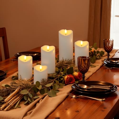 Raycare 3"x4"5" 6" 8" 8" Outdoor Waterproof Flameless Candles, Battery Operated LED Candles with Remote Control and Timer, Electric Fake Plastic Pillar Candles, Ivory White, Set of 5 - color: D3"xH4"5"6"8"8"-Ivory White