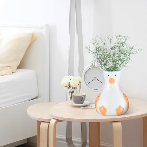 Ceramic Goose Vase White Modern Flower Vase with Unique Goose Design Aesthetic Table Decor Funky Trendy Art Planter Holder for Flowers, Home Office Shelf Decoration