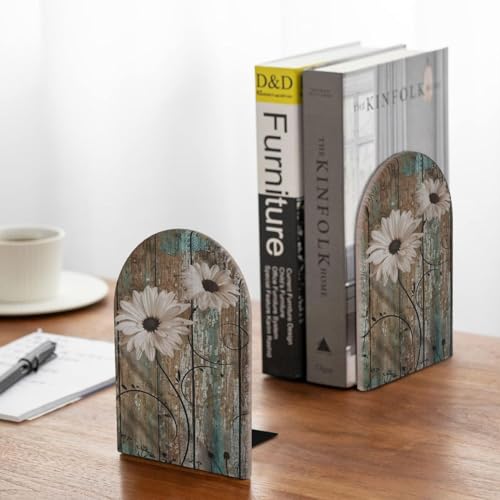 Rustic s Wooden Bookends Decorative Shabby Sunflower Book Ends for Shelves Heavy Books Holder Organizer Non-Slip Desk Book End for Kids Room Office School Kitchen Home Desktop Decor 1 Pairs - color: Shabby Daisy