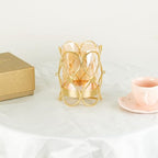 Hurricane Candle Holder, Gold Pillar Candle Holder with Geometric Decorative Accents & Windproof Glass Lid, Perfect for Weddings, Dinners, Parties & Special Events - size: 15cm