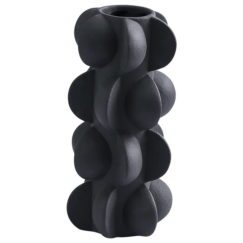 9-Inch Ceramic Flower Vase for Modern Farmhouse Decoration, Flower Vase for Home Decor Living Room, Home, Office, Centerpiece,Table and Wedding (Small, Black)