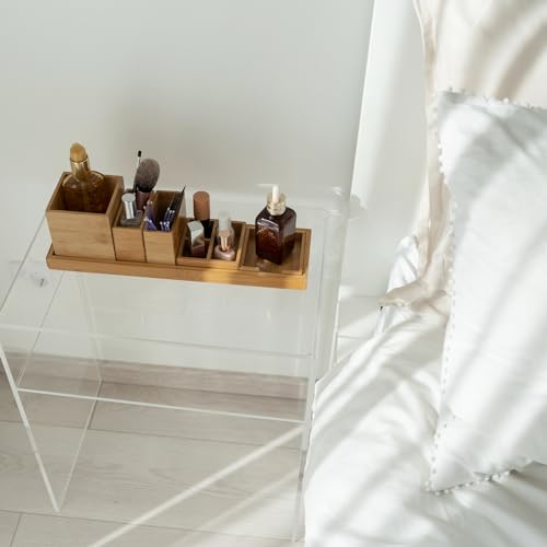 Bamboo Vanity Tray, 6-Piece Bathroom Countertop Vanity Tray Set, Makeup Kitchen Desk Organizer and Storage - Holds Small Items - color: Bamboo