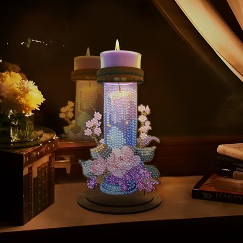 ARTopet DIY Diamond Art Painting Candlestick Holders Wooden Desk Candle Holder Ornament Double Sided Diamond Tabletop Ornaments for Home Decor-Purple Candle - color: Purple Candle
