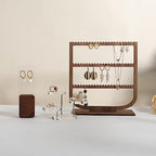 GemeShou wooden hanging jewelry organizer, walnut jewelry display holder for selling, dangle necklace storage shelf, 3 tier earring display stands for selling【Jewelry shelf-3 tier】