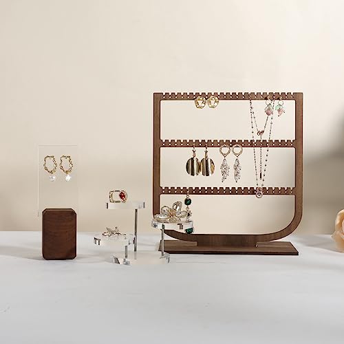 GemeShou wooden hanging jewelry organizer, walnut jewelry display holder for selling, dangle necklace storage shelf, 3 tier earring display stands for selling【Jewelry shelf-3 tier】