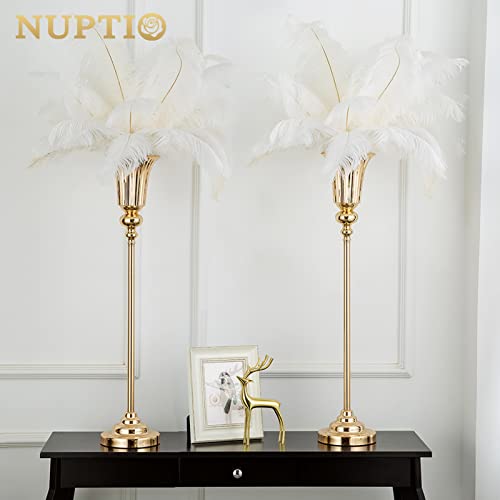 NUPTIO Metal Versatile Trumpet Vase, 26.7'' H x 6.2'' W x 5.7'' D, Gold, Set of 2, Ideal for Wedding, Events, and Home Decor - color: Gold, size: 2 x M