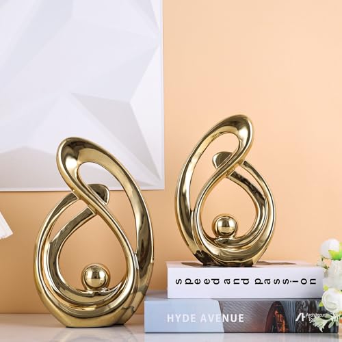 XMGZQ Home Decor Accent,Porcelain Art Mid Century Bookshelf Decorations,Gold Centerpieces for Tables,Abstract Ceramic Statue Sculpture for Coffee Table Mantel Tv Stand Centerpieces (Gold, Large) - color: Gold, size: Large