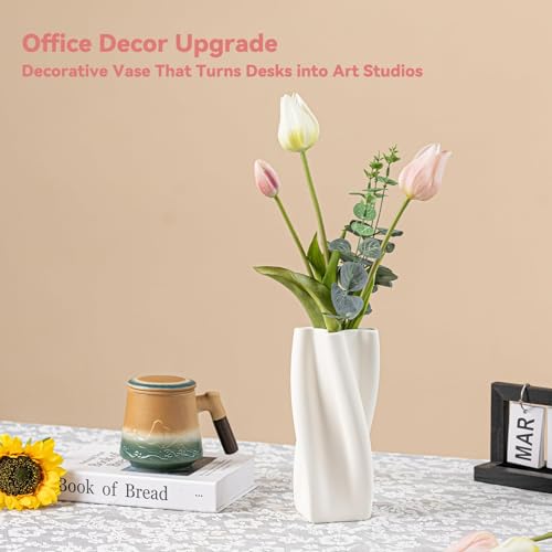 White Ceramic Vase 8.9" Matte Finish - Unique Ruffled Vase for Home Decor, Living Room, Office, Centerpieces - Gift for Self & Friends, Boho Farmhouse Decor - color: Ruffled