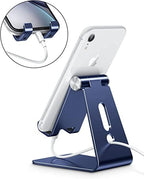 OMOTON Adjustable Cell Phone Stand, C2 Aluminum Desktop Phone Holder Dock Compatible with iPhone 15 14 13 Xs XR 8 Plus 7 6, Samsung Galaxy, Google Pixel, Android Phones, Navy Blue - color: Navy Blue
