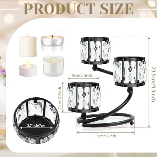Metal 3 Arm Crystal Candle Holder - Tea Light Centerpiece Candle Holder, Votive Holder with Sparkling Crystal Bowl, Suitable for Wedding, Table Centerpiece, Home Decor (1, 3 arm-Black) - size: 3 arm-Black