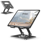 Orlian Tablet Stand Holder with Thickened 360°Rotating Base Dual Rod Adjustable Aluminum Stand for All 5.8-12.9” iPad Samsung Phone Tablet Kindle E-Reader and More, Black - color: Black