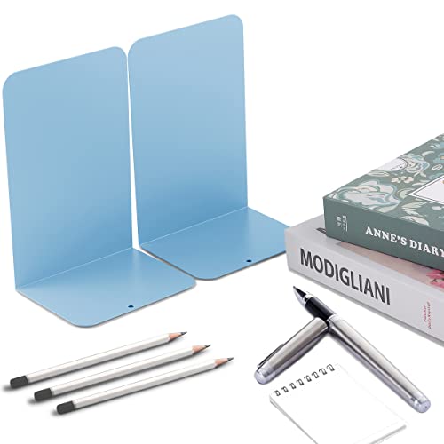 MSDADA Bookends, Book Ends for Book Shelves, Book Ends for Heavy Books,Metal Bookend Supports, Modern Minimalist Style Bookend, Light Blue(4Pairs) - color: Light Blue