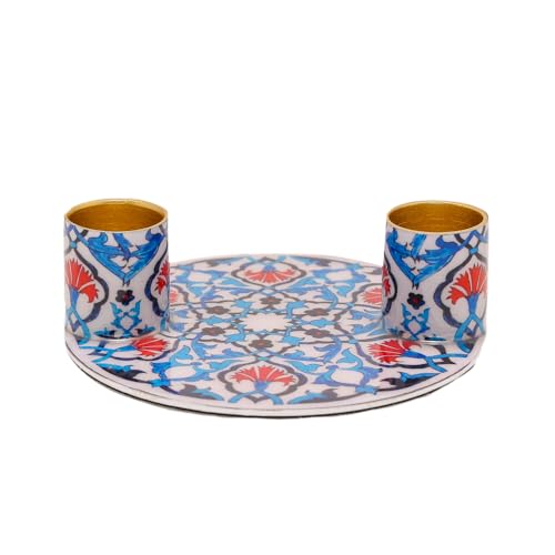 Yair Emanuel Flat Plate Candle Holders for Shabbat 4 Inch Vibrant Pattern Design Modern Judaica Gift (CSE-8 Tile Pattern) - color: Cse-8 Tile Pattern