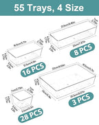 55Pcs Clear Plastic Drawer Organizers Set, 4size makeup drawer organizer trays for vanity,desk,bathroom,office,nightstand,gadgets for kitchen drawer, Versatile drawer divider storage bins - size: S55(3-8-16-28)
