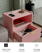 Veegle Nightstand,Modern Bedside Table with Storage Drawer and Open Wood Shelf, Accent Night Stand with Solid Wood Legs for Living Room, Bedroom and Small Spaces,Easy Assembly (Pink-Outlet) - color: Pink-outlet