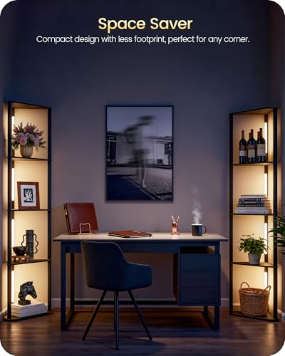 63.4” Display Shelf with Light, Modern Corner Floor Lampe with Shelves, LED Dimmable Standing Lamp with Remote for Living Room, Bedroom, Office, Adjustable CCT, Black Triangle B55LD05 - color: Black Triangle
