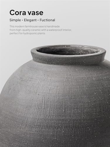 Large Blak Ceramic Vase - 9.8 Inch Rustic Farmhouse Flower Vase for Home Decor, Minimalist Tall Vases for Living Room, Table, Bathroom, Holiday & Weddings,Sandstone Dark Grey - color: Sandstone Dark Grey, size: 9.8 inch