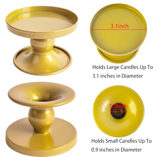 Table Gold Candle Holders – Set of 2 | Reversible Metal Candle Stand for Pillar & Taper Candles | Stylish Tabletop Candle Tray for Home Décor, Weddings & Special Occasions (Gold) - color: Gold