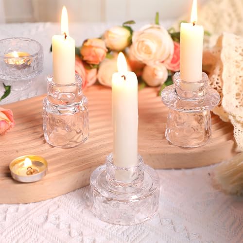 HAVITI 6 PCS Candlestick Holders, Clear Taper Candle Holders, Tealight Candle Holder Glass for Wedding Centerpieces Dinner Party Table Decor - color: Clear