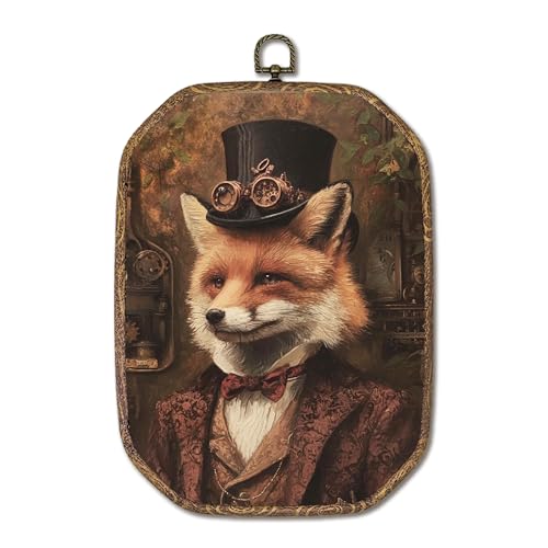 Hxlac Vintage Fox Rectangular Wall Art Framed, Dark Moody Fox Rectangular Wall Decor, Rustic Farm Animal Hanging Canvas Prints Wall Sculptures for Farmhouse Home Living Room Bedroom Decor, 7.1x10.2 Inch - color: rectangular frog