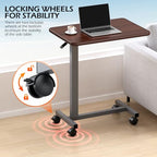WOTURE Adjustable Overbed Table with Wheels, Pneumatic Height Adjustment, Ideal for Hospital Use or At Home as Bed Tray, Standing Desk, Bedridden & Mobility Needs, Walnut - color: Walnut