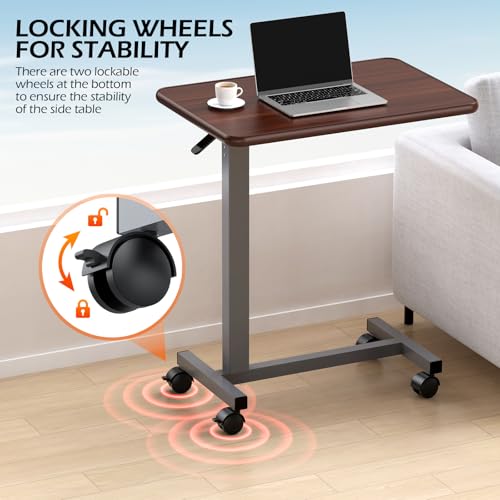 WOTURE Adjustable Overbed Table with Wheels, Pneumatic Height Adjustment, Ideal for Hospital Use or At Home as Bed Tray, Standing Desk, Bedridden & Mobility Needs, Walnut - color: Walnut