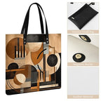 Beige And Black Objects Tote Bag for Women, Large PU Leather Handbag, Reusable Shopping Bag for Work, Travel, Beach