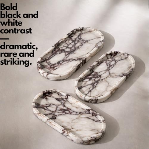 Calacatta Noir Marble Oval Bathroom Vanity Tray – 12”x6” Black Marble Tray for Countertop, Perfume & Jewelry Display | Solid 2cm Thick Luxury Stone Tray - color: Calacatta Noir