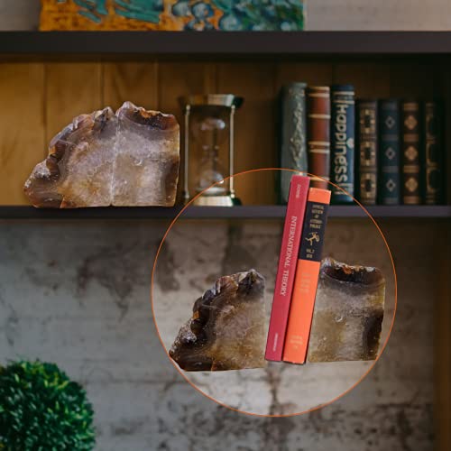 Rock Bookends Natural Agate Bookend Decorative Book End Crystal Unique Home Decor for Shelves Heavy Book (1 Pair, 5-6 LBS) - color: Nature, size: 5-6LBS